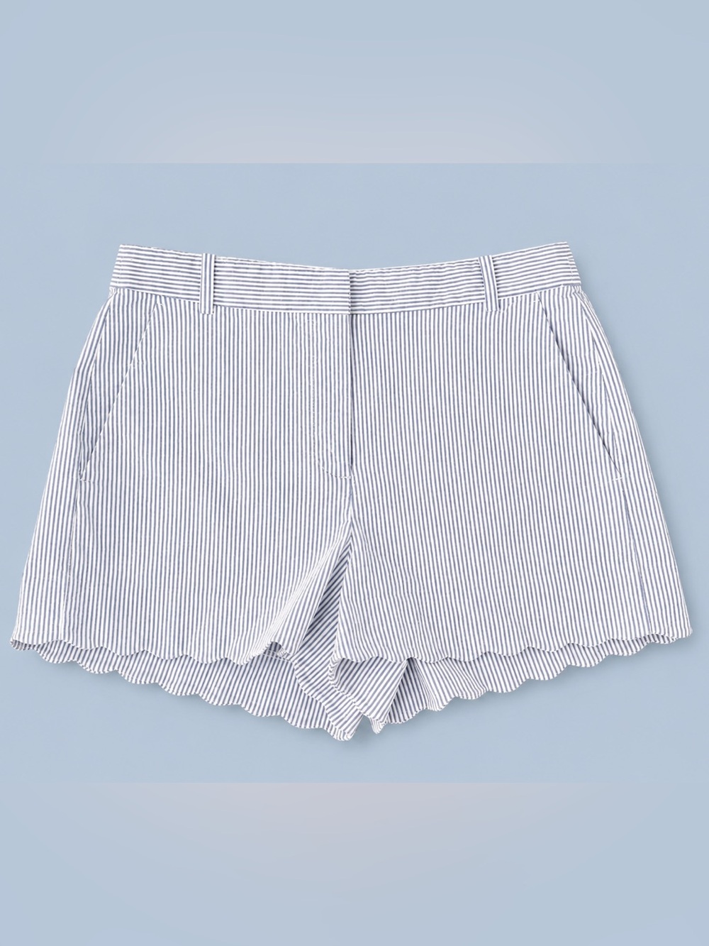 J. Crew White and Blue Striped Scallop-Hem Shorts Size 4 Coastal Preppy - Picture 2 of 8
